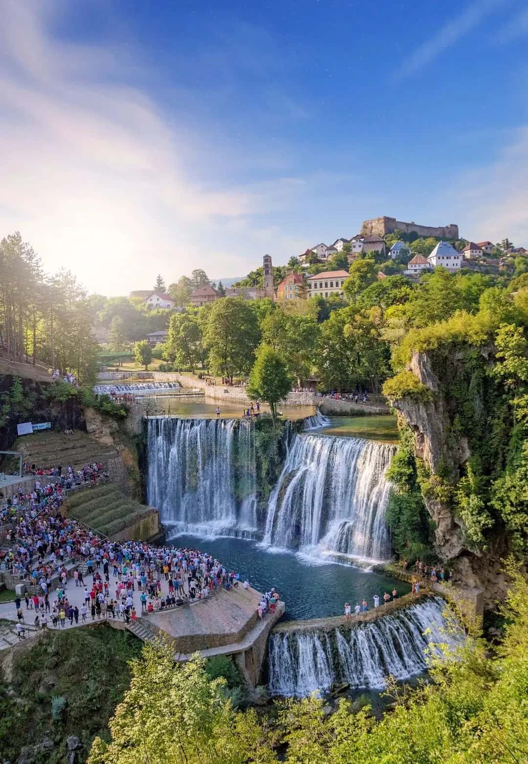 Jajce old town above the Pliva waterfall
