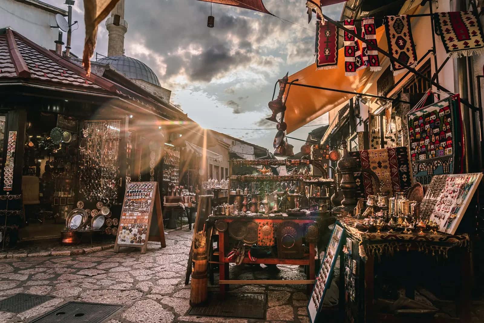 Copper and souvenir shops in Baščaršija, the old bazaar of Sarajevo